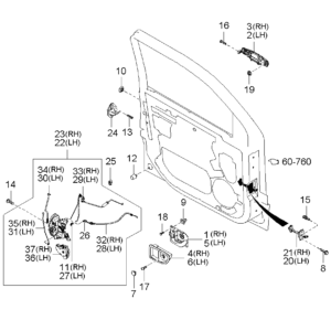 Kia Hyundai 826223E000CY COVER-FR DR I/S HDL.RH